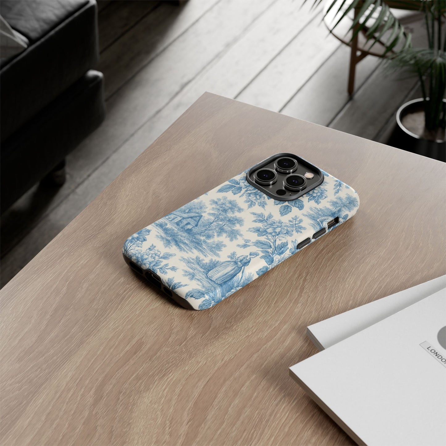 Phone Case, Blue Floral Tough Case for All Sizes, Cute Stylish Gift, Toile Design