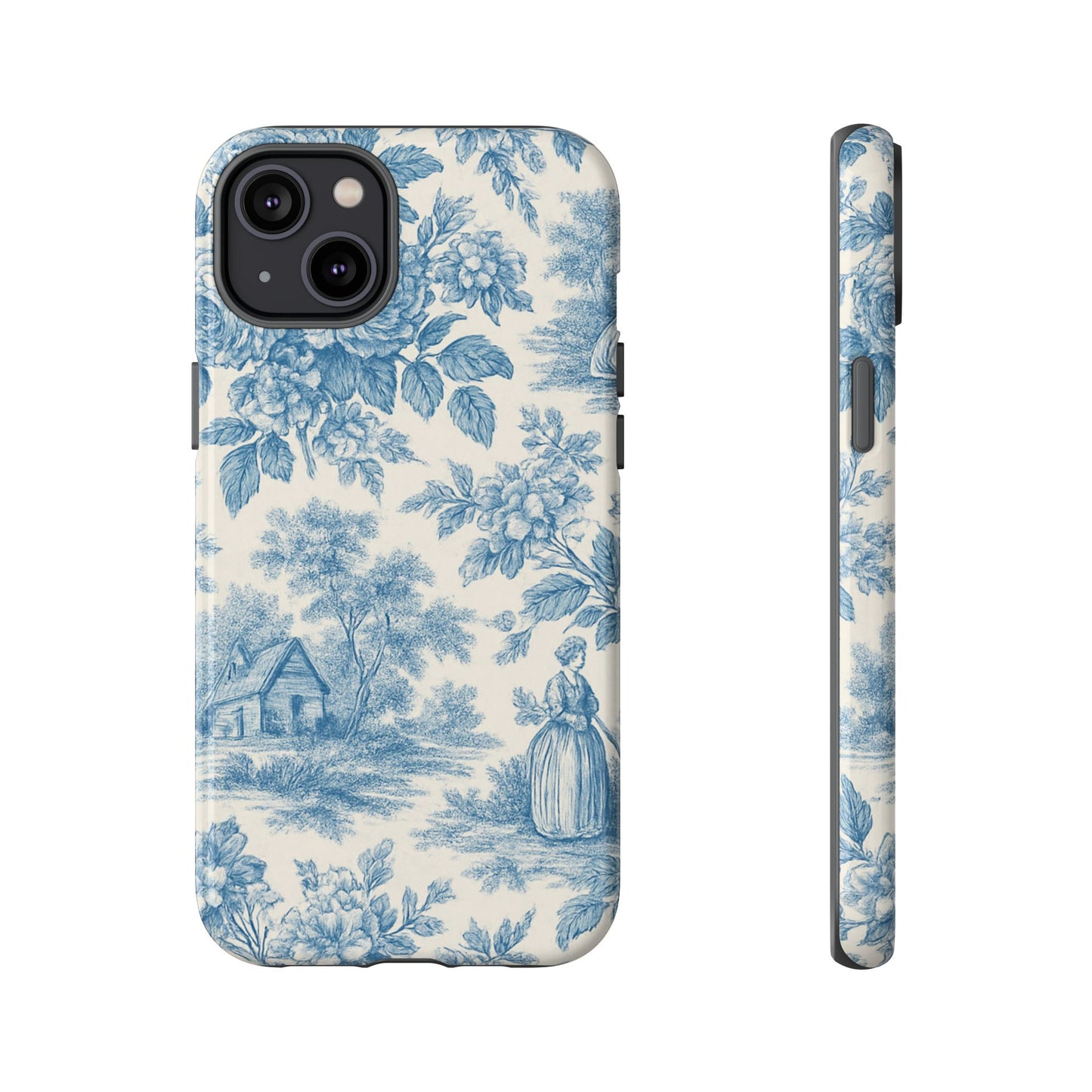 Phone Case, Blue Floral Tough Case for All Sizes, Cute Stylish Gift, Toile Design