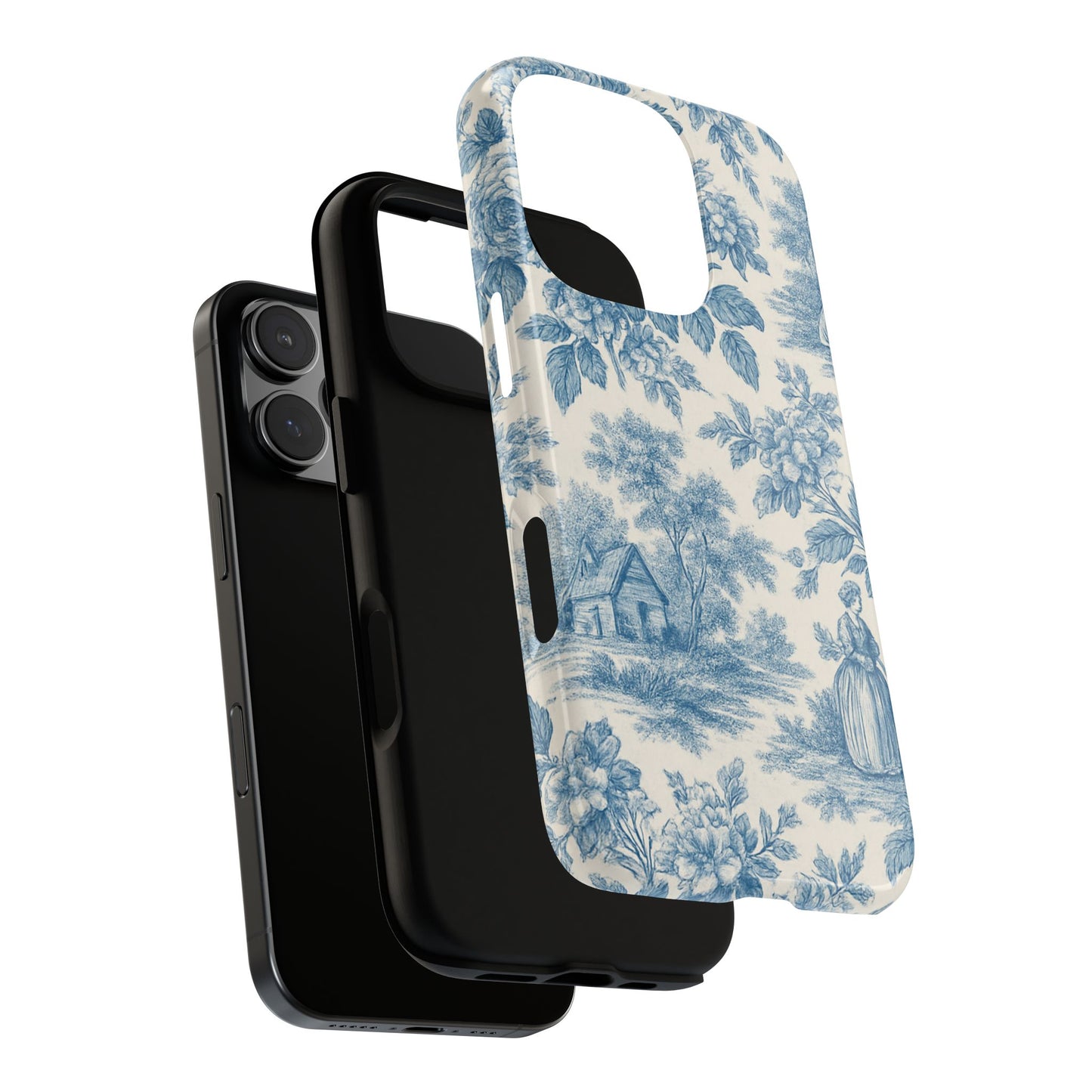 Phone Case, Blue Floral Tough Case for All Sizes, Cute Stylish Gift, Toile Design
