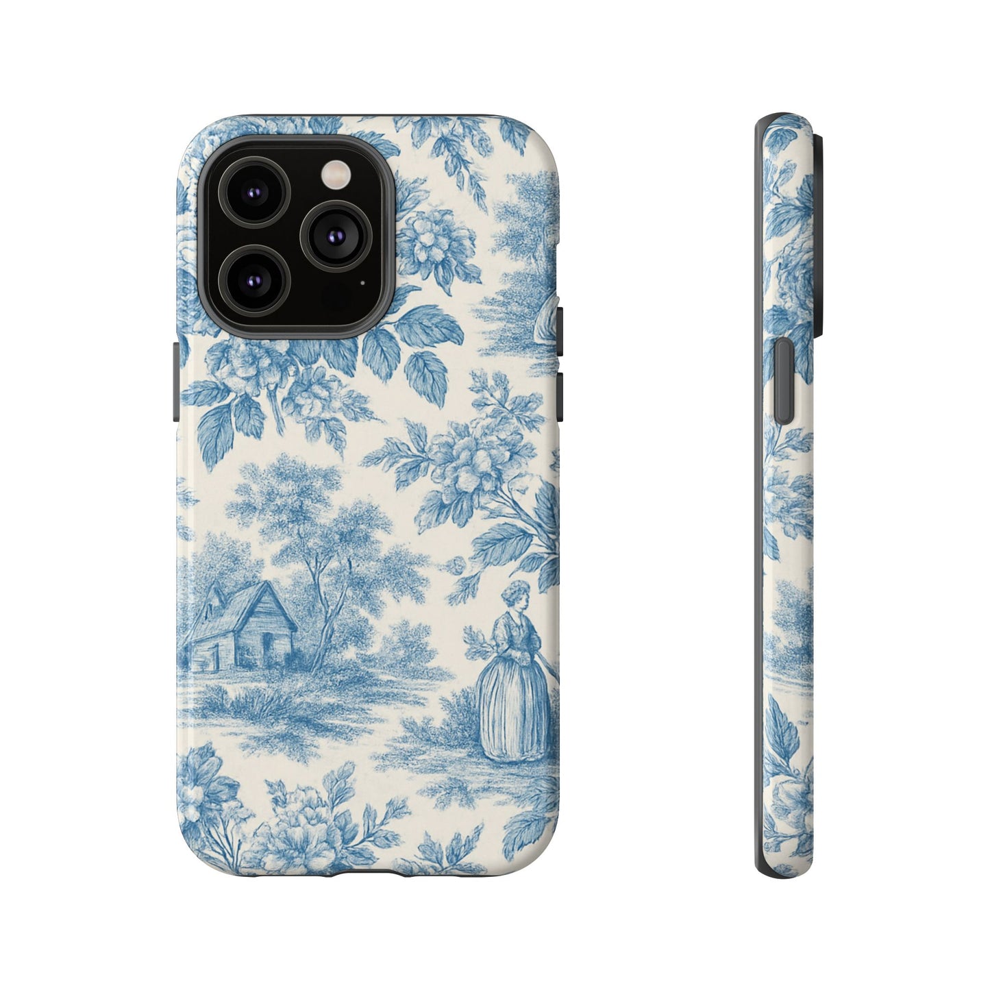 Phone Case, Blue Floral Tough Case for All Sizes, Cute Stylish Gift, Toile Design