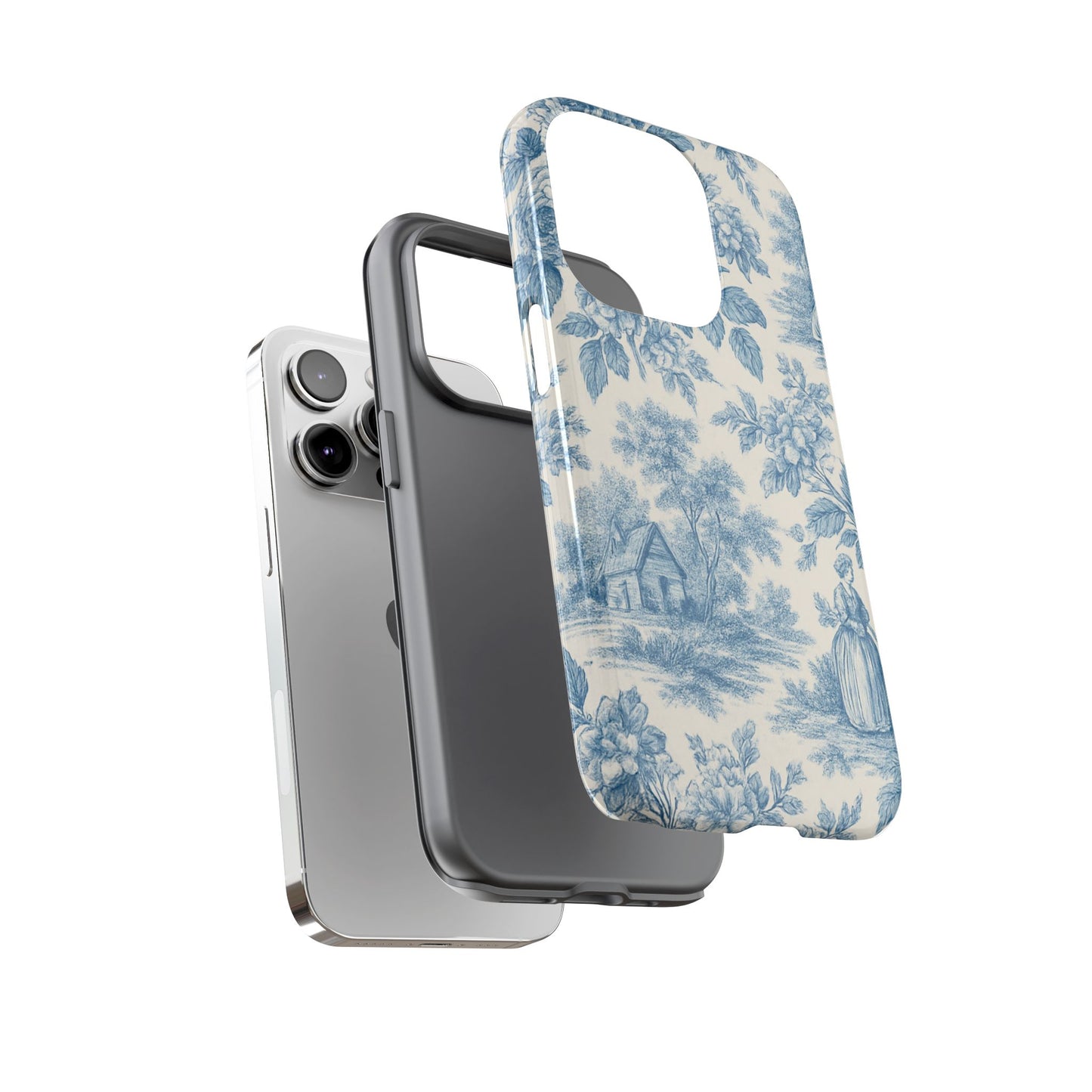 Phone Case, Blue Floral Tough Case for All Sizes, Cute Stylish Gift, Toile Design