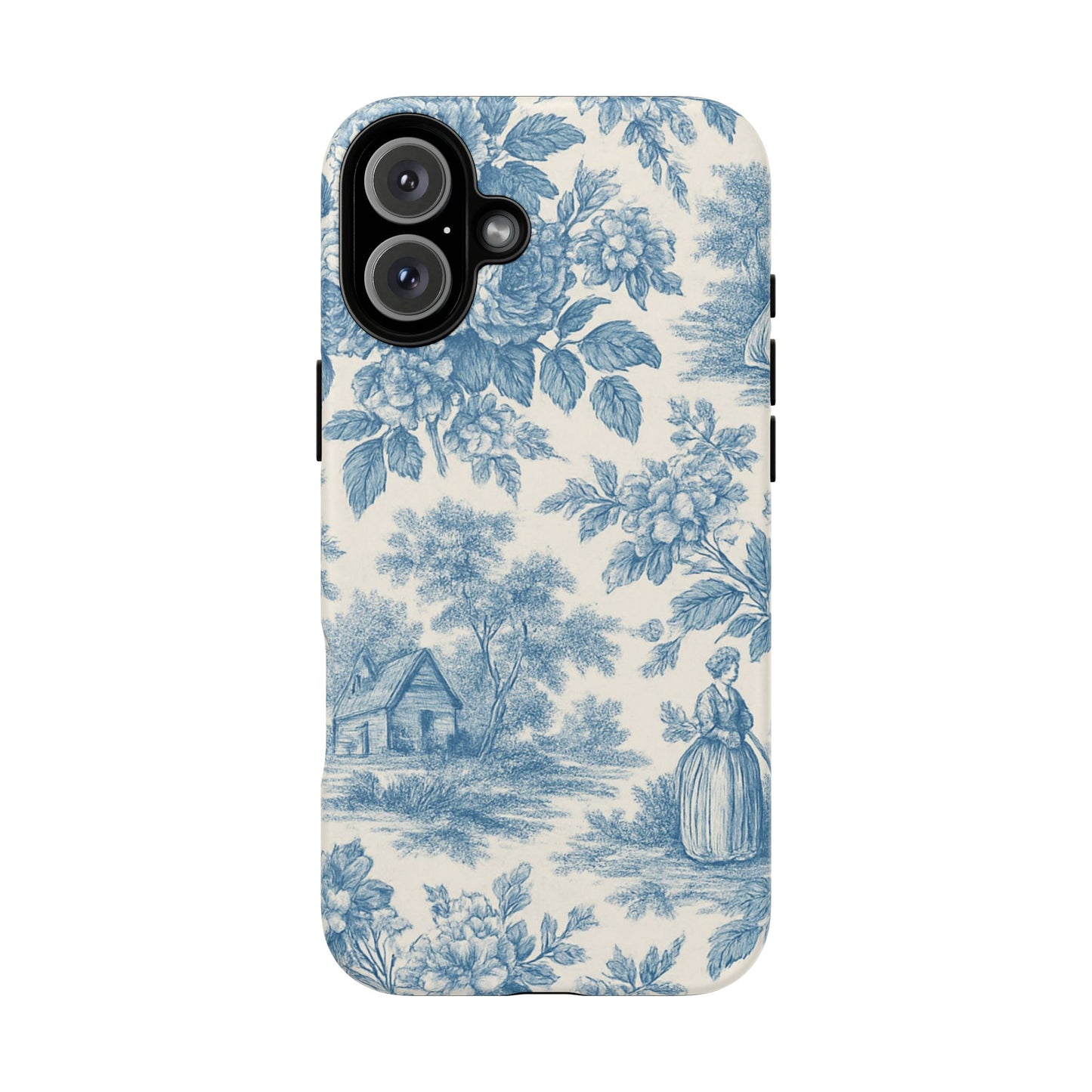Phone Case, Blue Floral Tough Case for All Sizes, Cute Stylish Gift, Toile Design