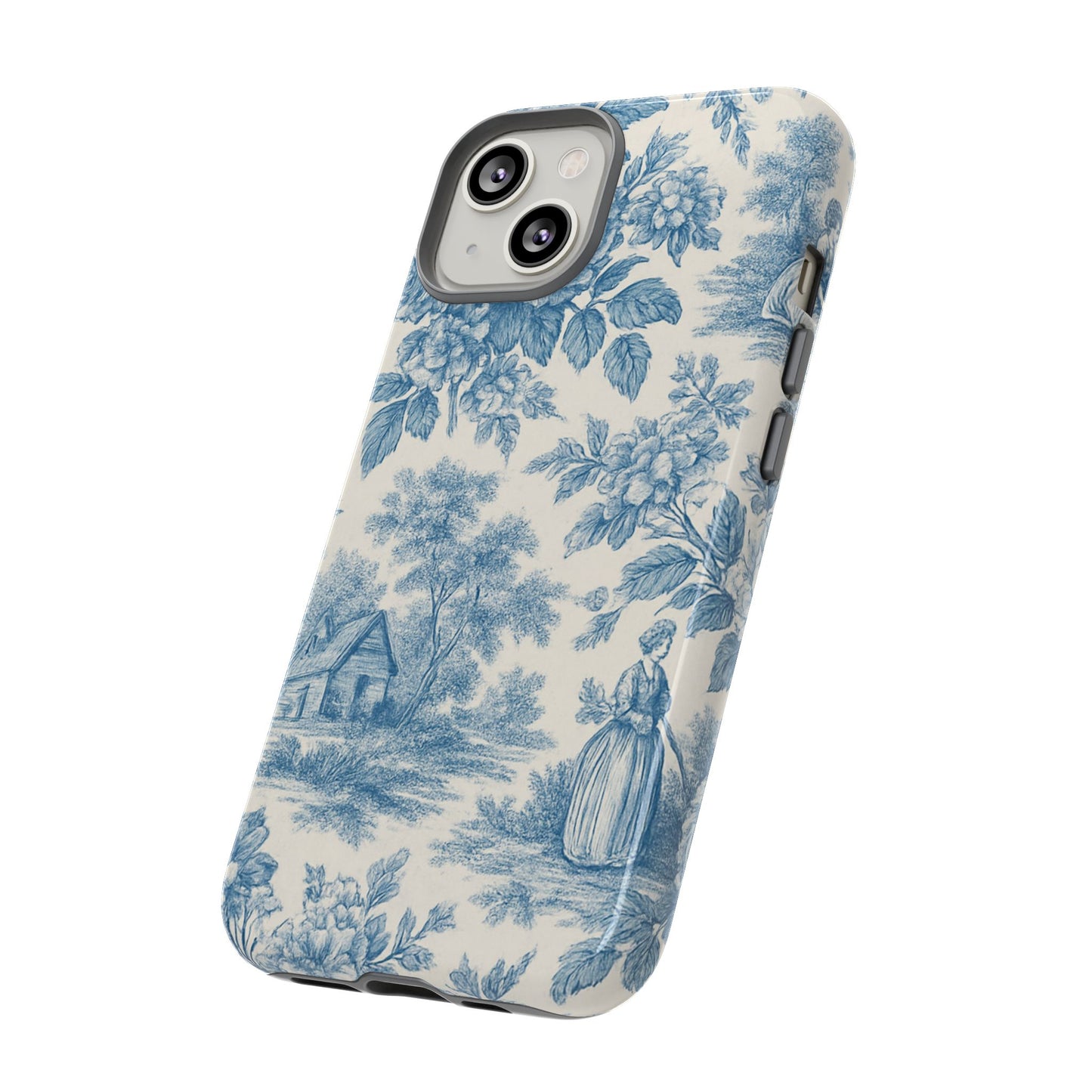 Phone Case, Blue Floral Tough Case for All Sizes, Cute Stylish Gift, Toile Design