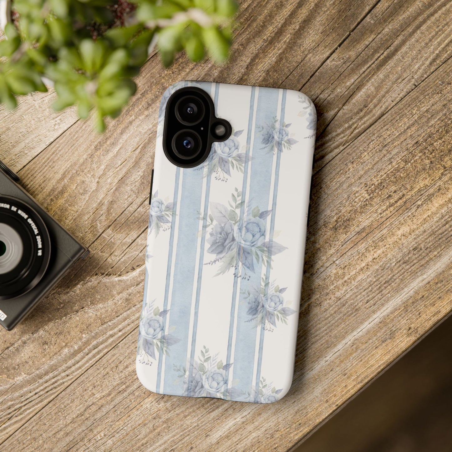 Floral Striped Phone Case, Tough Phone Protector, Ideal Gift for Spring, Mother's Day, Stylish Tech Accessories, Elegant Floral Design