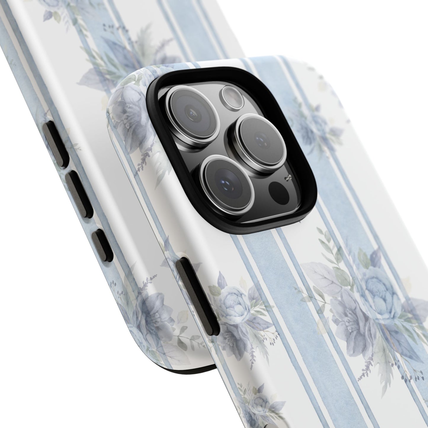 Floral Striped Phone Case, Tough Phone Protector, Ideal Gift for Spring, Mother's Day, Stylish Tech Accessories, Elegant Floral Design