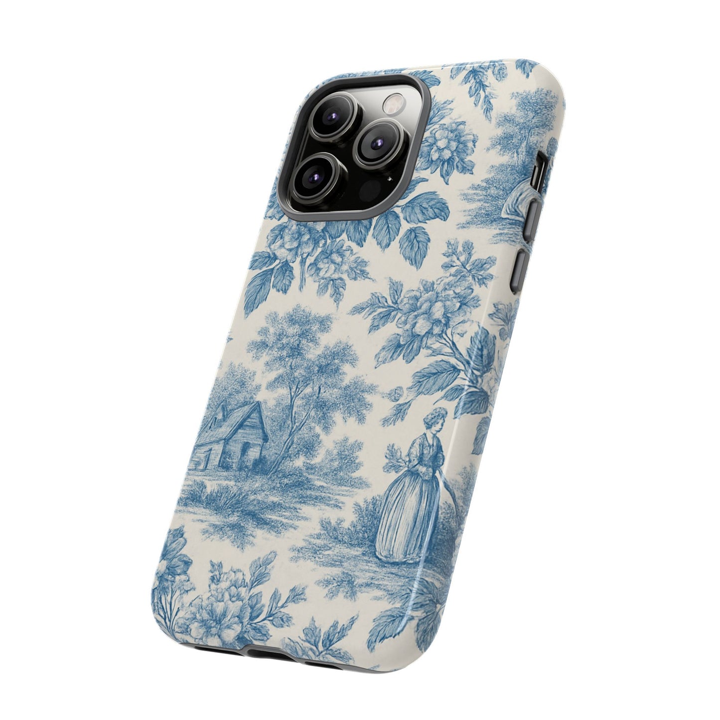 Phone Case, Blue Floral Tough Case for All Sizes, Cute Stylish Gift, Toile Design