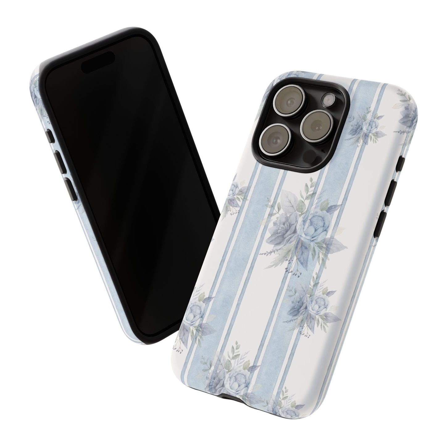 Floral Striped Phone Case, Tough Phone Protector, Ideal Gift for Spring, Mother's Day, Stylish Tech Accessories, Elegant Floral Design