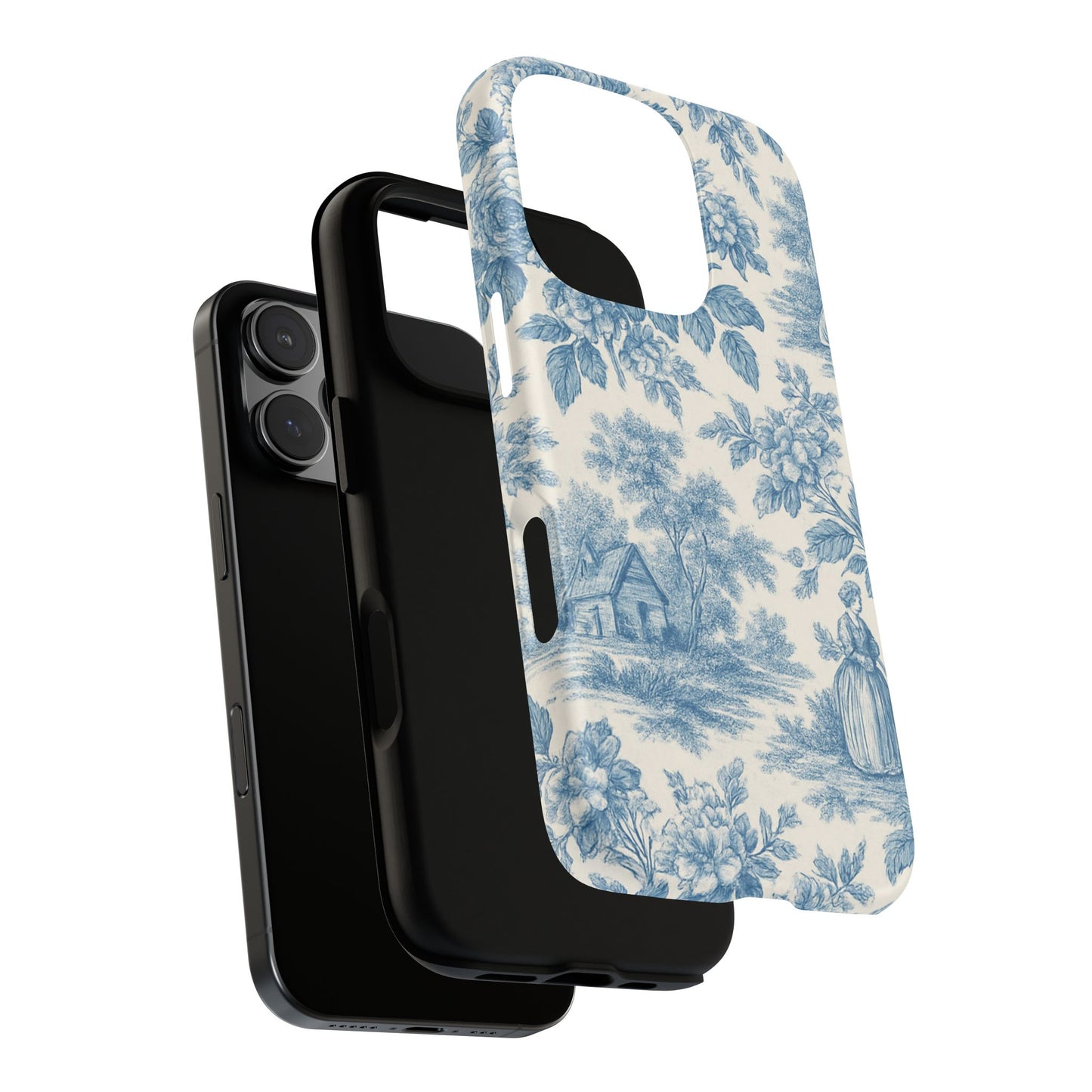 Phone Case, Blue Floral Tough Case for All Sizes, Cute Stylish Gift, Toile Design