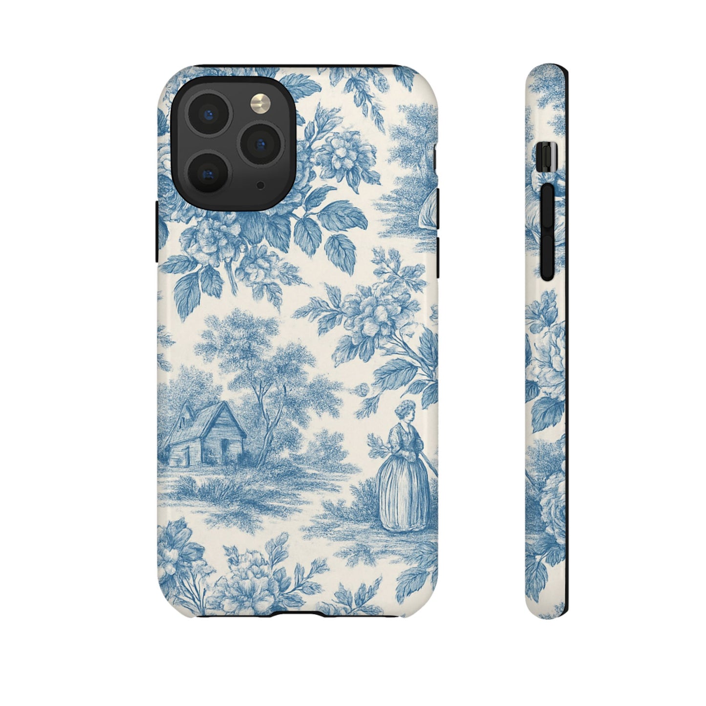 Phone Case, Blue Floral Tough Case for All Sizes, Cute Stylish Gift, Toile Design