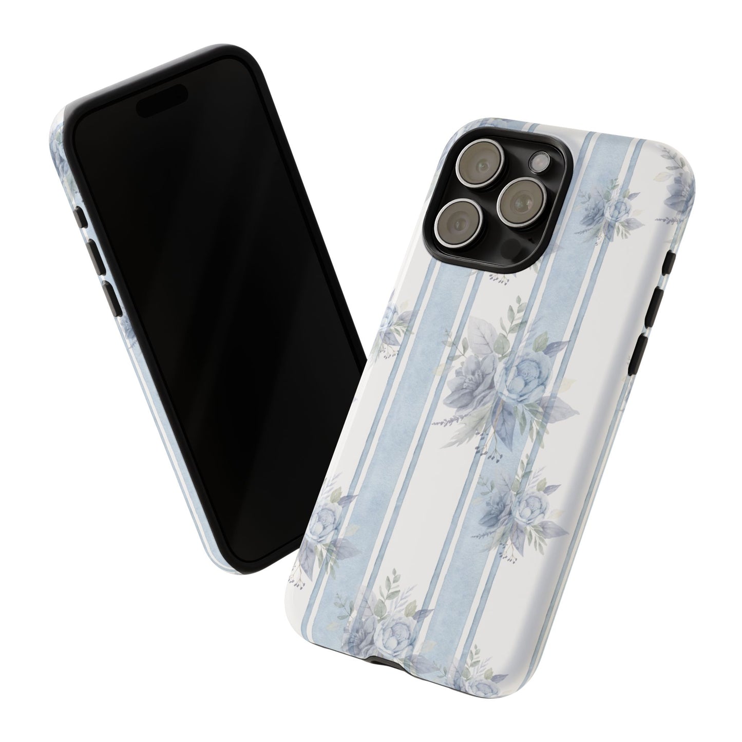 Floral Striped Phone Case, Tough Phone Protector, Ideal Gift for Spring, Mother's Day, Stylish Tech Accessories, Elegant Floral Design
