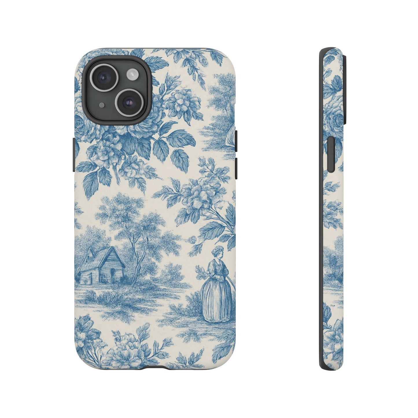 Phone Case, Blue Floral Tough Case for All Sizes, Cute Stylish Gift, Toile Design