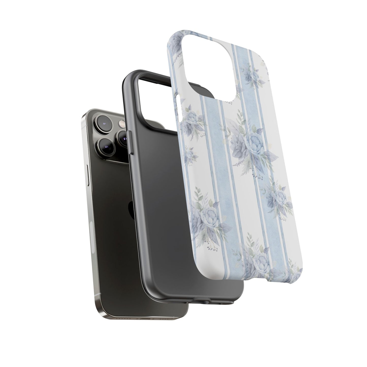 Floral Striped Phone Case, Tough Phone Protector, Ideal Gift for Spring, Mother's Day, Stylish Tech Accessories, Elegant Floral Design