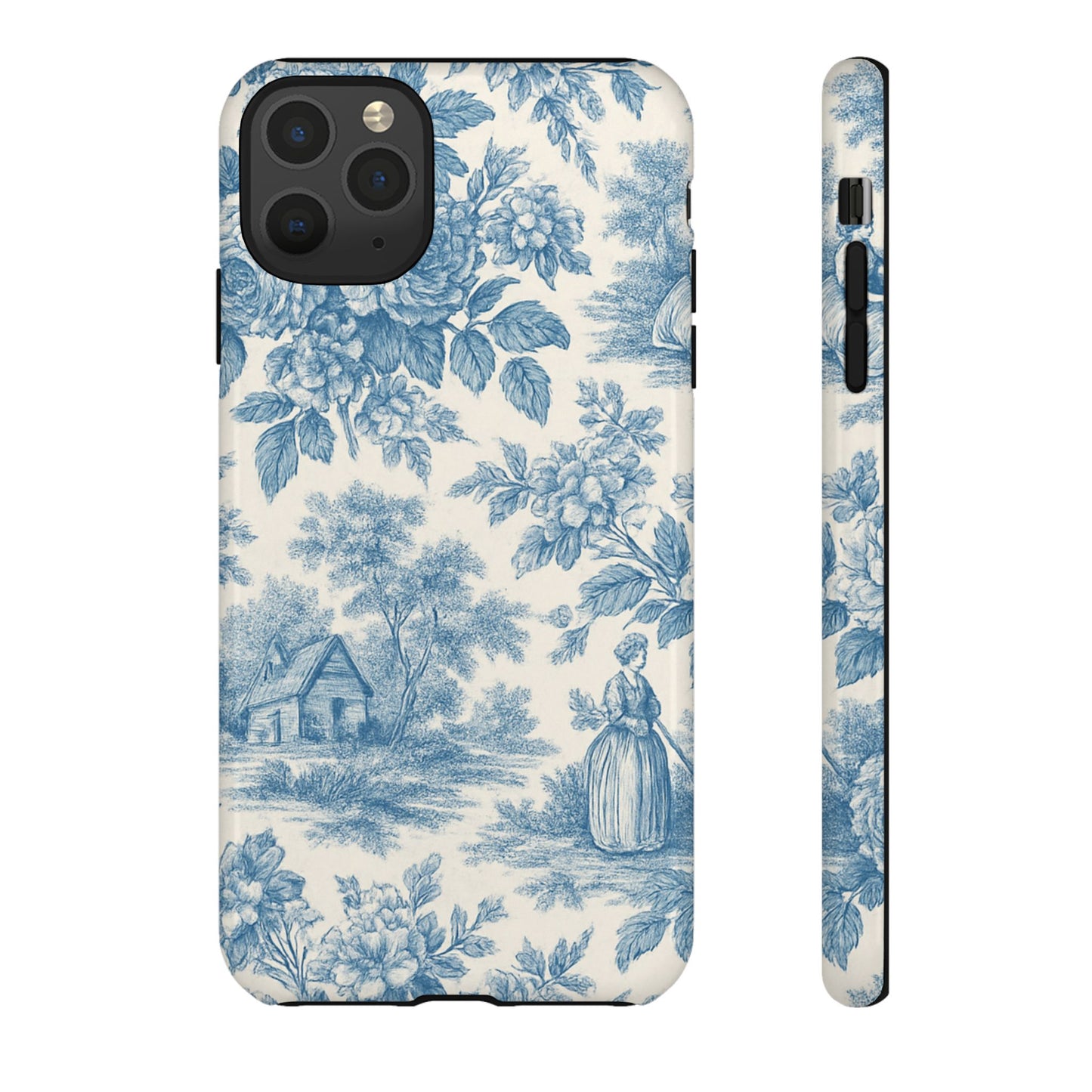 Phone Case, Blue Floral Tough Case for All Sizes, Cute Stylish Gift, Toile Design