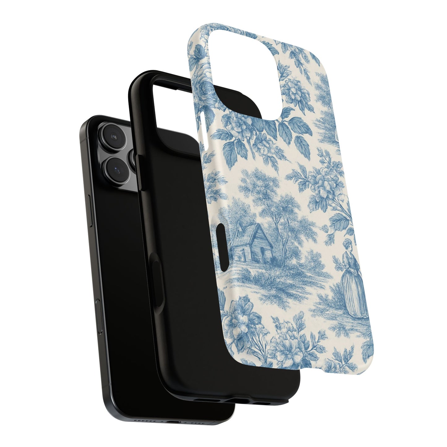 Phone Case, Blue Floral Tough Case for All Sizes, Cute Stylish Gift, Toile Design