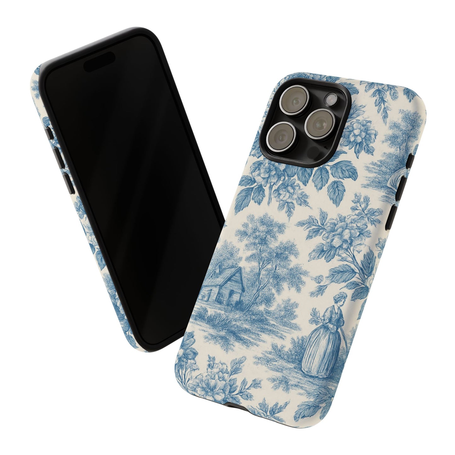 Phone Case, Blue Floral Tough Case for All Sizes, Cute Stylish Gift, Toile Design