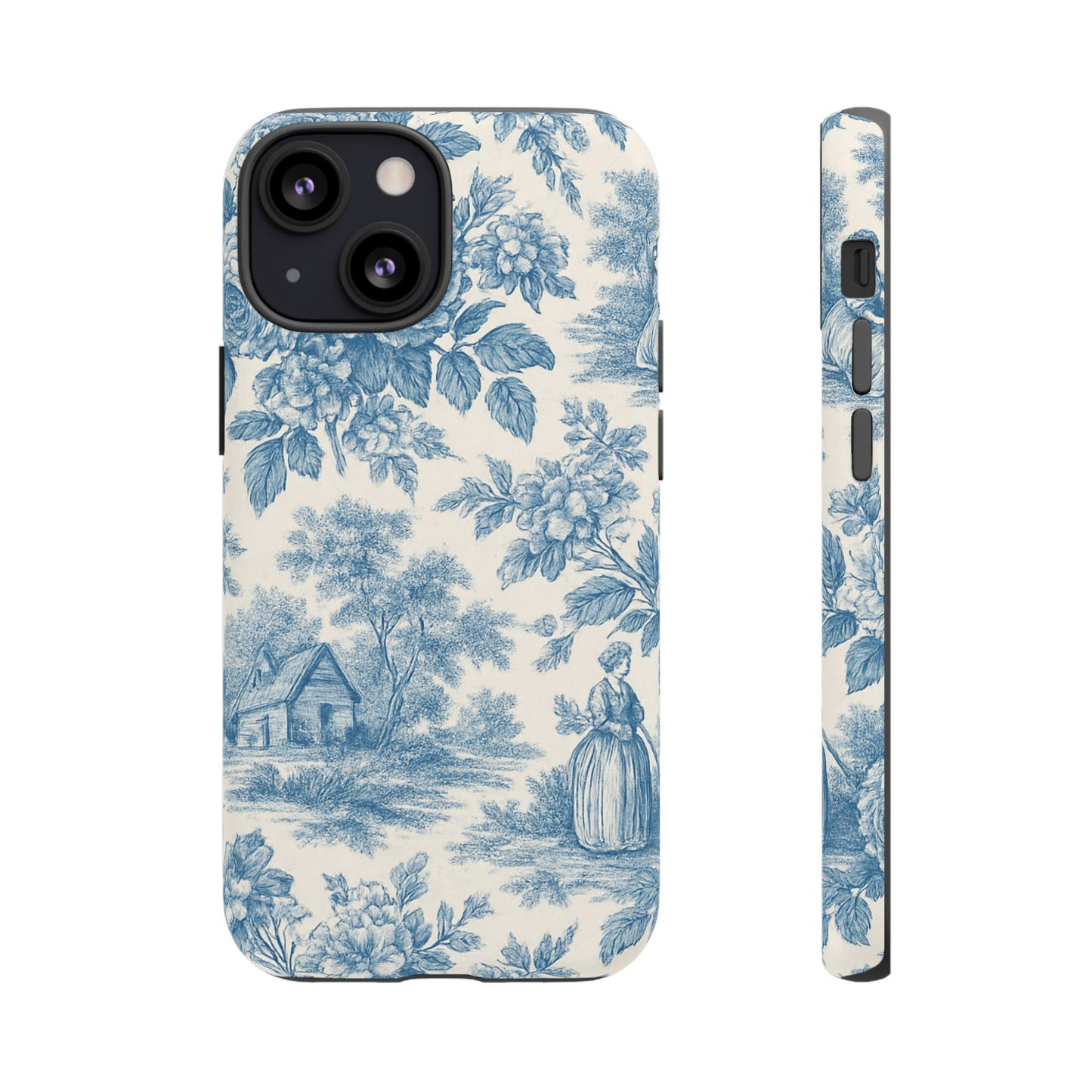 Phone Case, Blue Floral Tough Case for All Sizes, Cute Stylish Gift, Toile Design