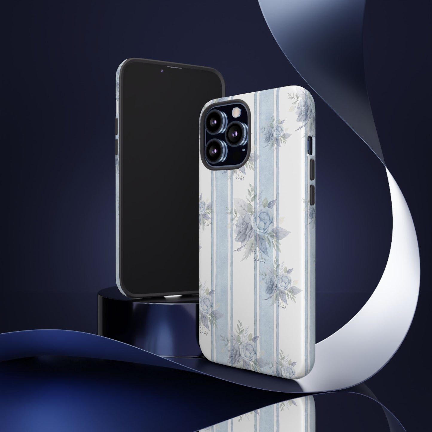 Floral Striped Phone Case, Tough Phone Protector, Ideal Gift for Spring, Mother's Day, Stylish Tech Accessories, Elegant Floral Design