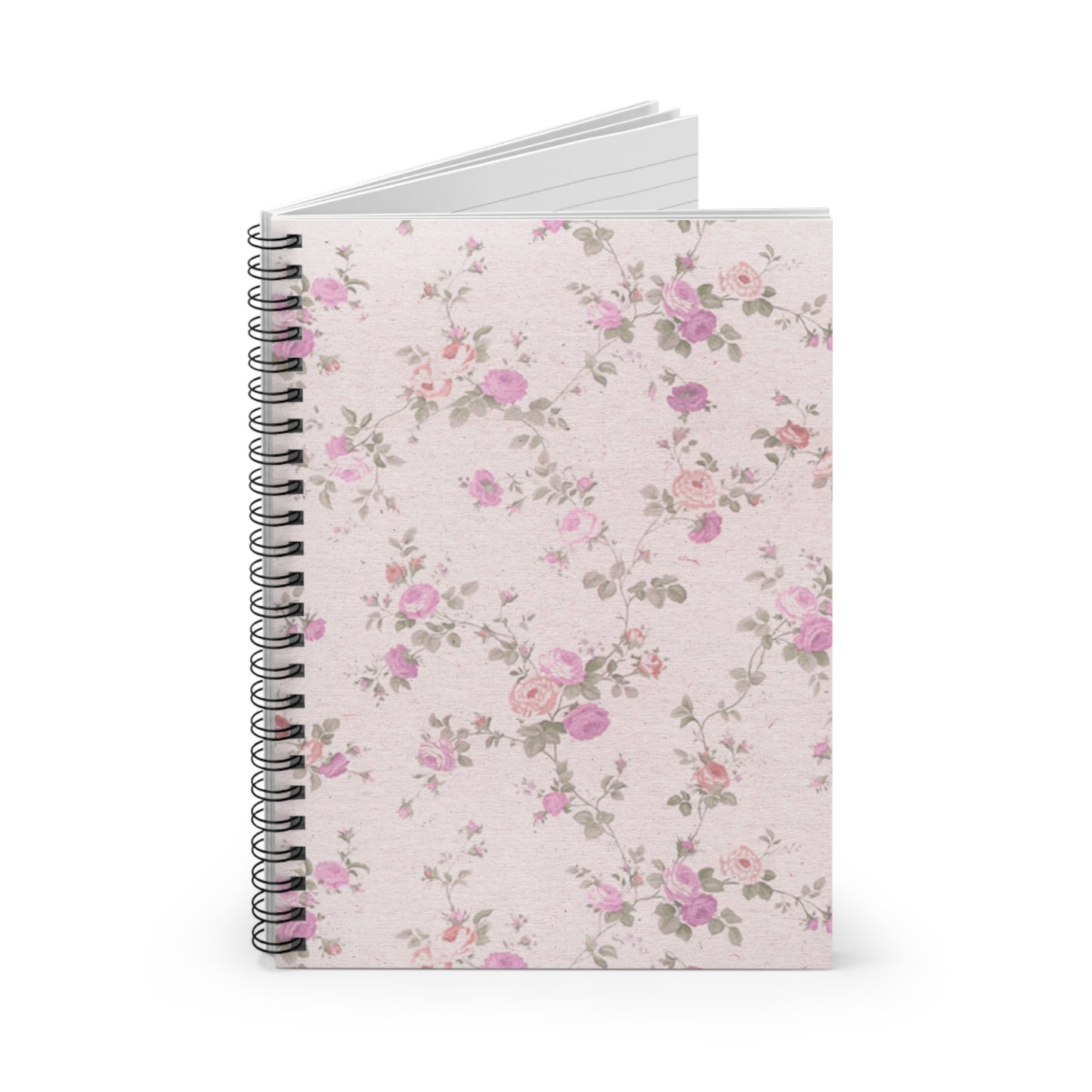 Spiral Notebook - Pink Floral Vintage Style, Shabby Chic Notebook for thoughts and Ideas, Simple and Timeless Design, Diary, Planner