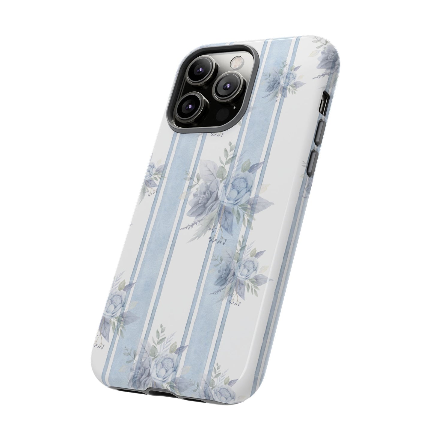 Floral Striped Phone Case, Tough Phone Protector, Ideal Gift for Spring, Mother's Day, Stylish Tech Accessories, Elegant Floral Design