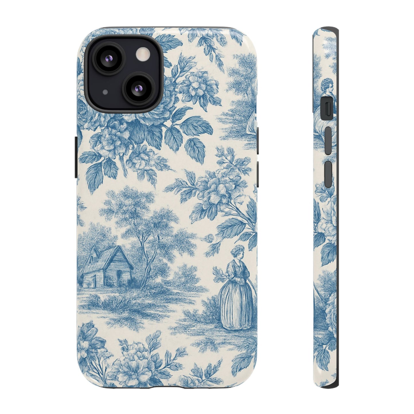 Phone Case, Blue Floral Tough Case for All Sizes, Cute Stylish Gift, Toile Design