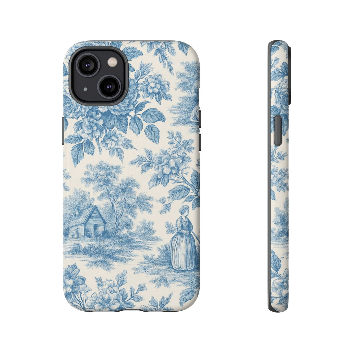 Phone Case, Blue Floral Tough Case for All Sizes, Cute Stylish Gift, Toile Design