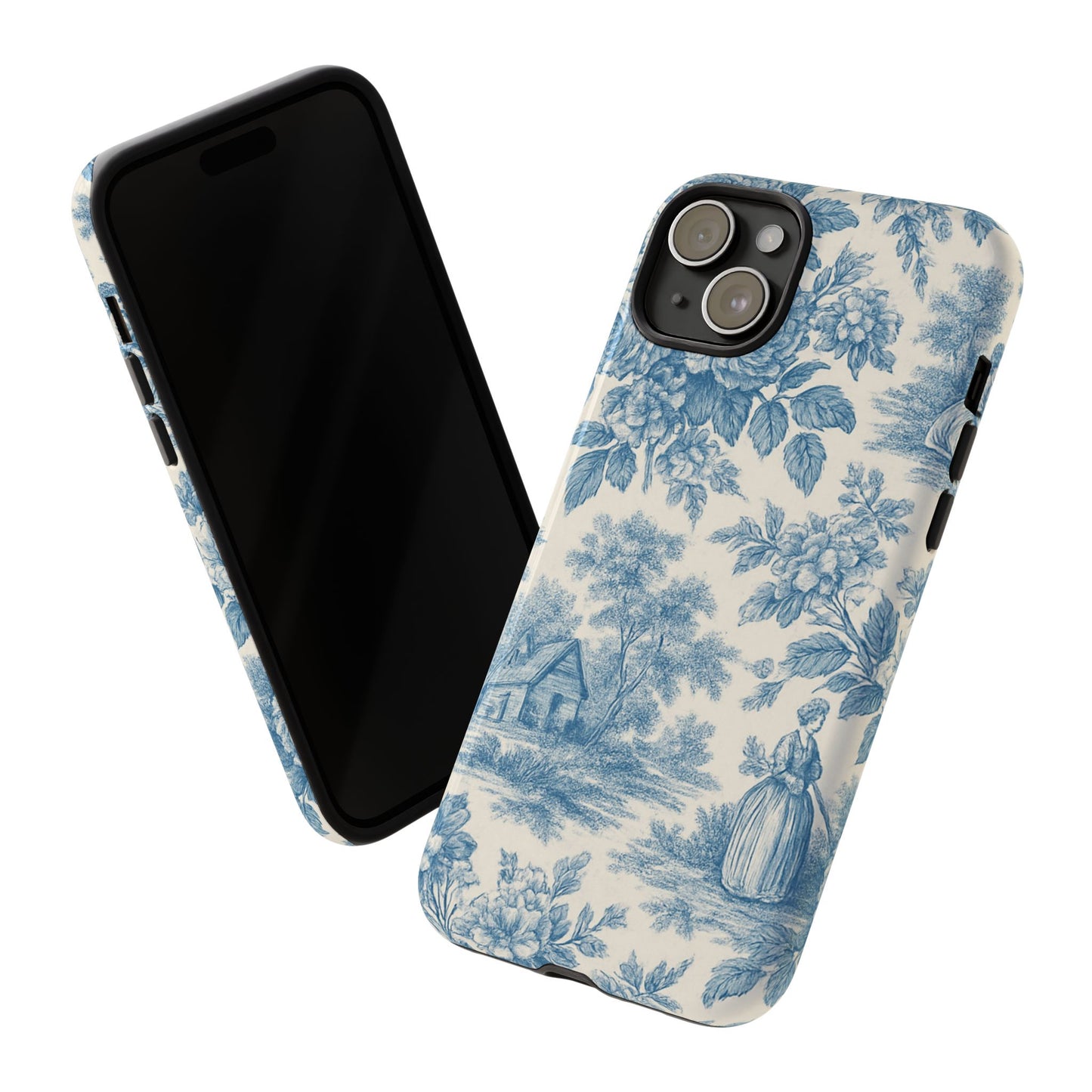 Phone Case, Blue Floral Tough Case for All Sizes, Cute Stylish Gift, Toile Design