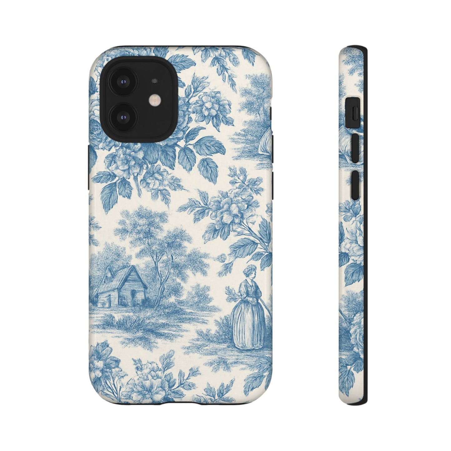 Phone Case, Blue Floral Tough Case for All Sizes, Cute Stylish Gift, Toile Design