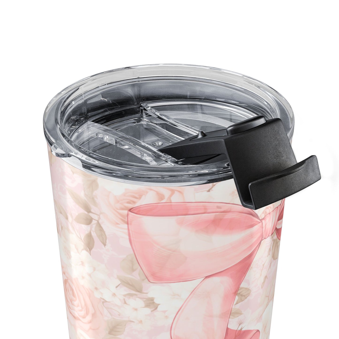 Elegant Floral Tumbler with Pink Ribbon, Personalized Drinkware for Weddings, Gifts, Parties, and Everyday Use