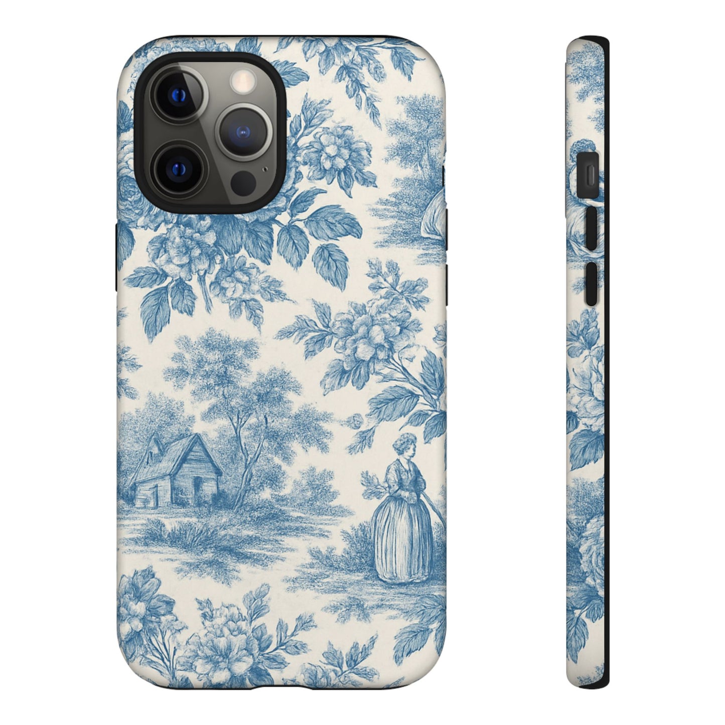 Phone Case, Blue Floral Tough Case for All Sizes, Cute Stylish Gift, Toile Design