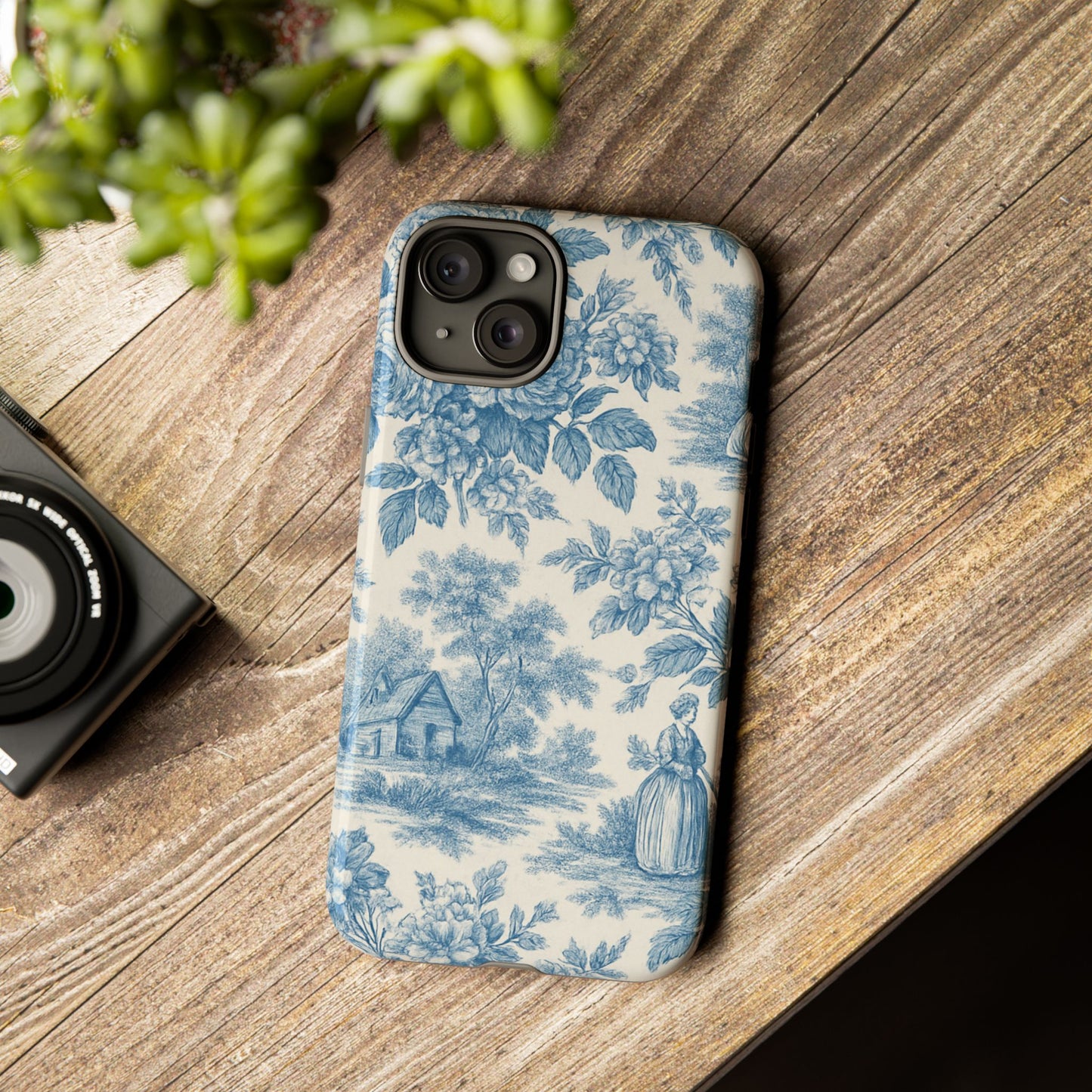 Phone Case, Blue Floral Tough Case for All Sizes, Cute Stylish Gift, Toile Design
