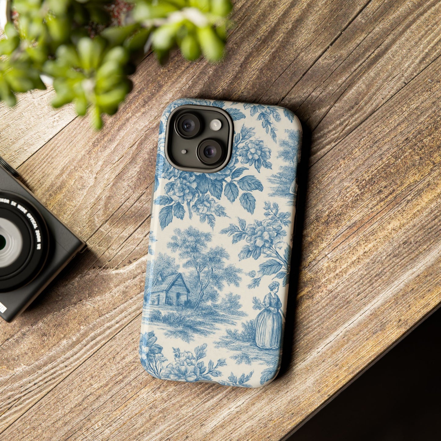 Phone Case, Blue Floral Tough Case for All Sizes, Cute Stylish Gift, Toile Design