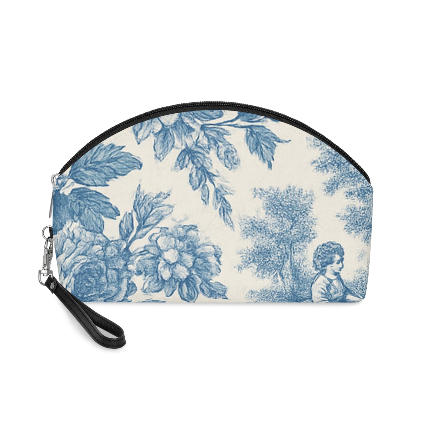 Blue Toile Makeup Bag - Blue Floral Travel Bag, Great Gift, Stocking Stuffer, One of a Kind, Can Hold Everything