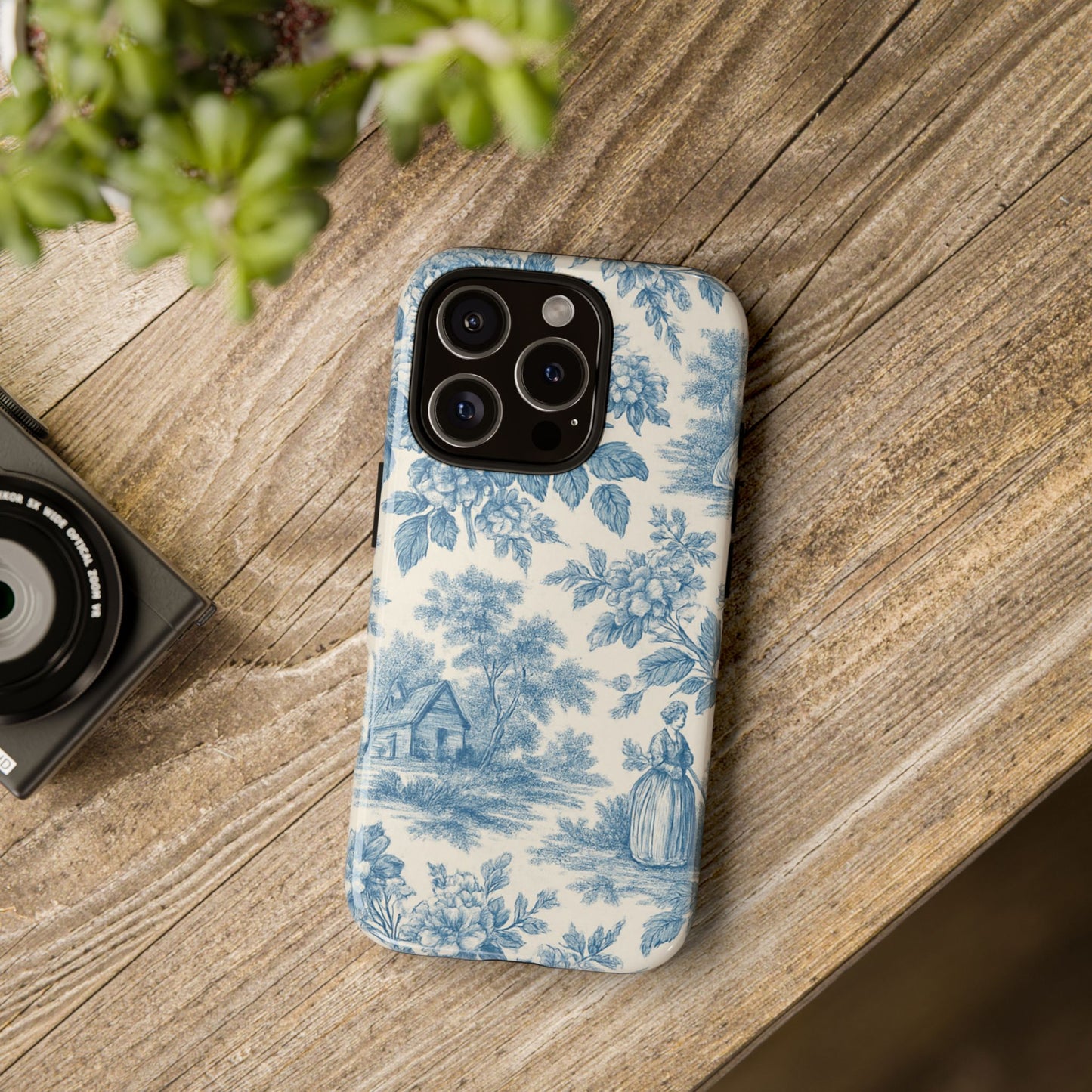 Phone Case, Blue Floral Tough Case for All Sizes, Cute Stylish Gift, Toile Design