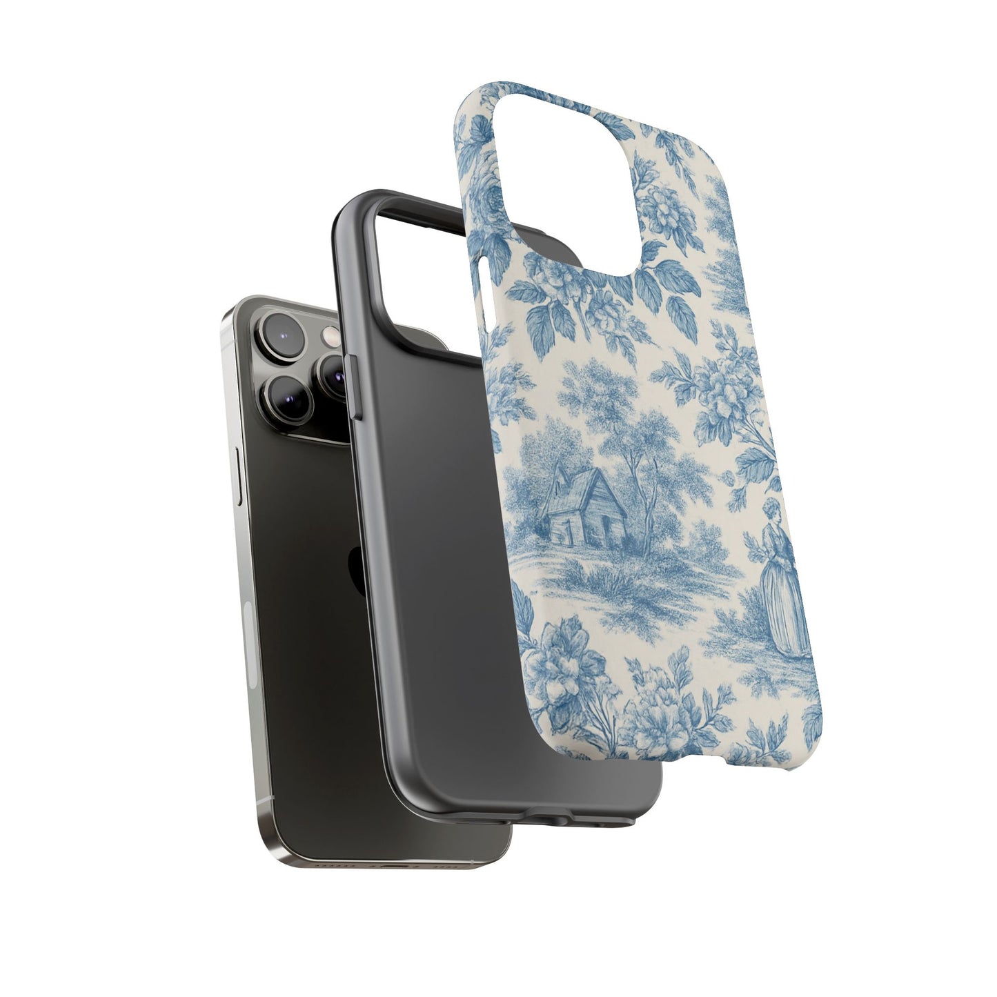 Phone Case, Blue Floral Tough Case for All Sizes, Cute Stylish Gift, Toile Design