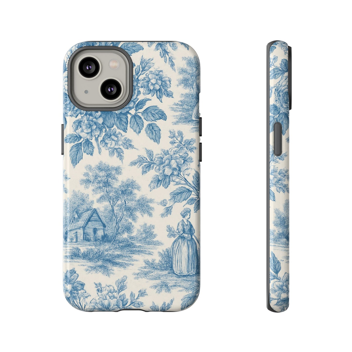 Phone Case, Blue Floral Tough Case for All Sizes, Cute Stylish Gift, Toile Design