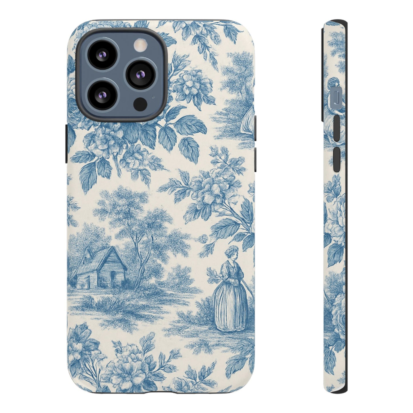 Phone Case, Blue Floral Tough Case for All Sizes, Cute Stylish Gift, Toile Design