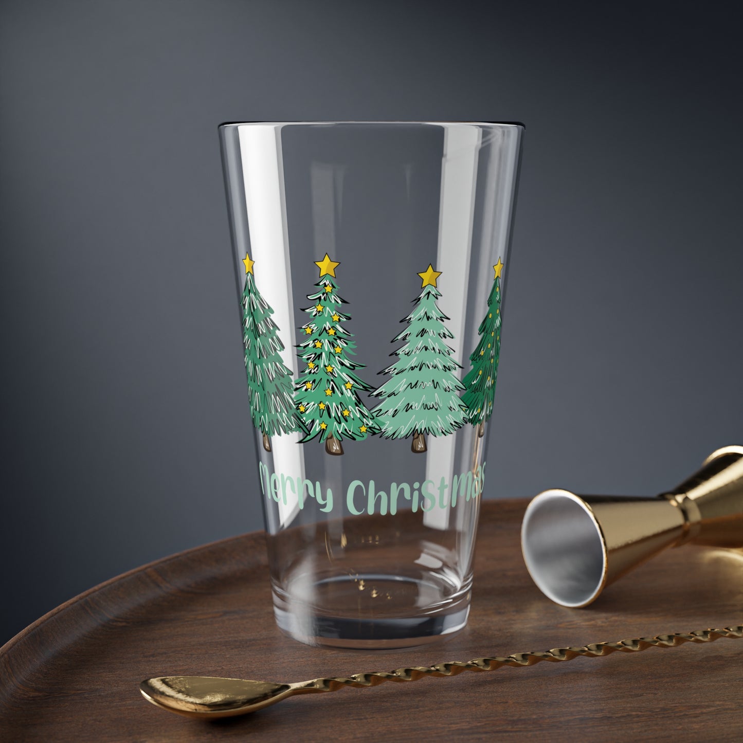 Merry Christmas Mixing Glass, 16oz Holiday Drinkware, Festive Glassware for Christmas, Cheerful Barware, Seasonal Home Decor
