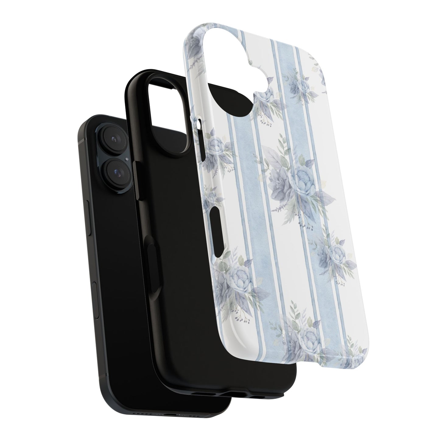 Floral Striped Phone Case, Tough Phone Protector, Ideal Gift for Spring, Mother's Day, Stylish Tech Accessories, Elegant Floral Design