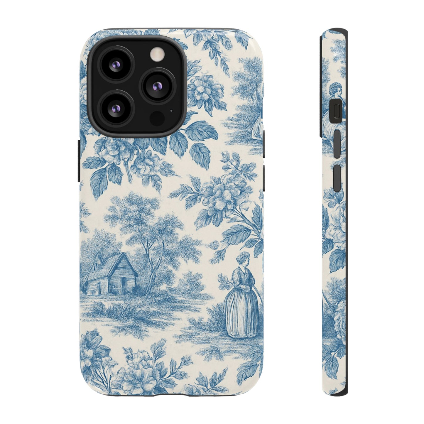 Phone Case, Blue Floral Tough Case for All Sizes, Cute Stylish Gift, Toile Design