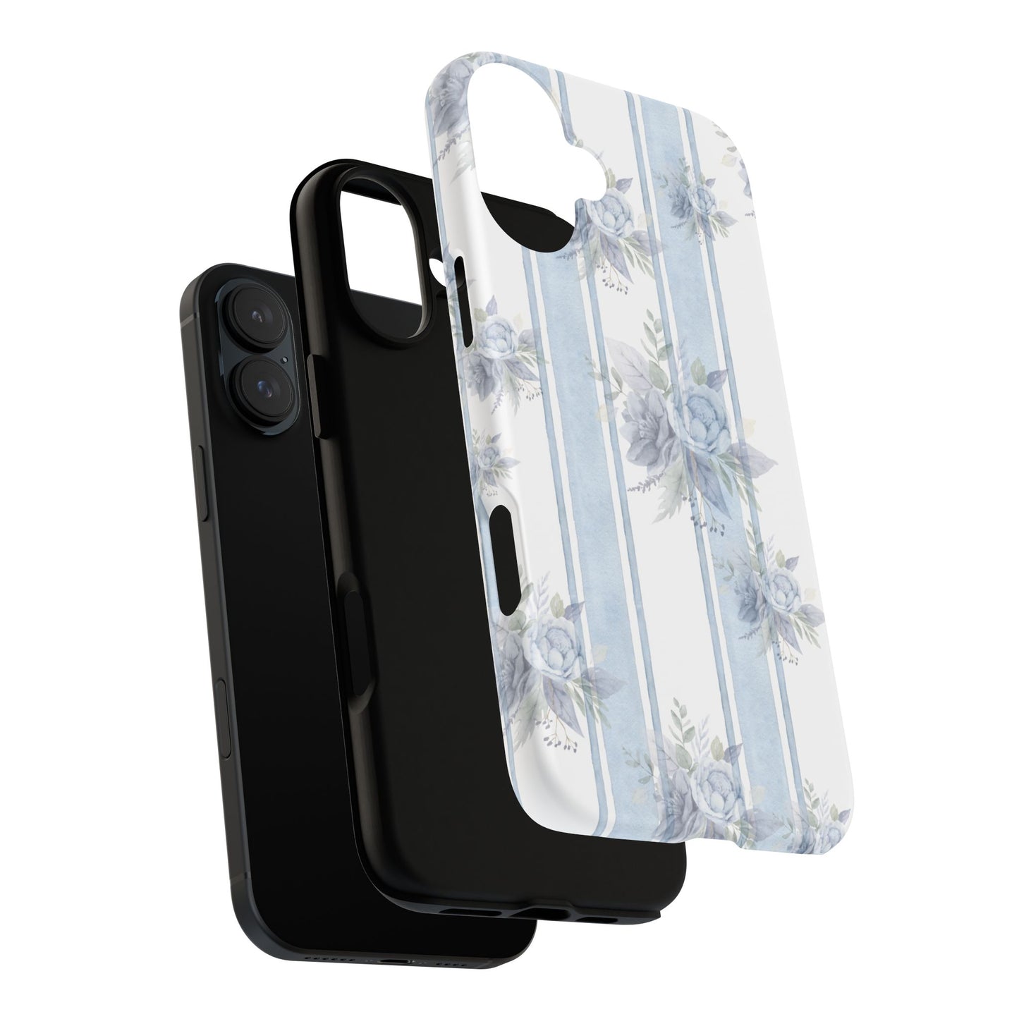 Floral Striped Phone Case, Tough Phone Protector, Ideal Gift for Spring, Mother's Day, Stylish Tech Accessories, Elegant Floral Design