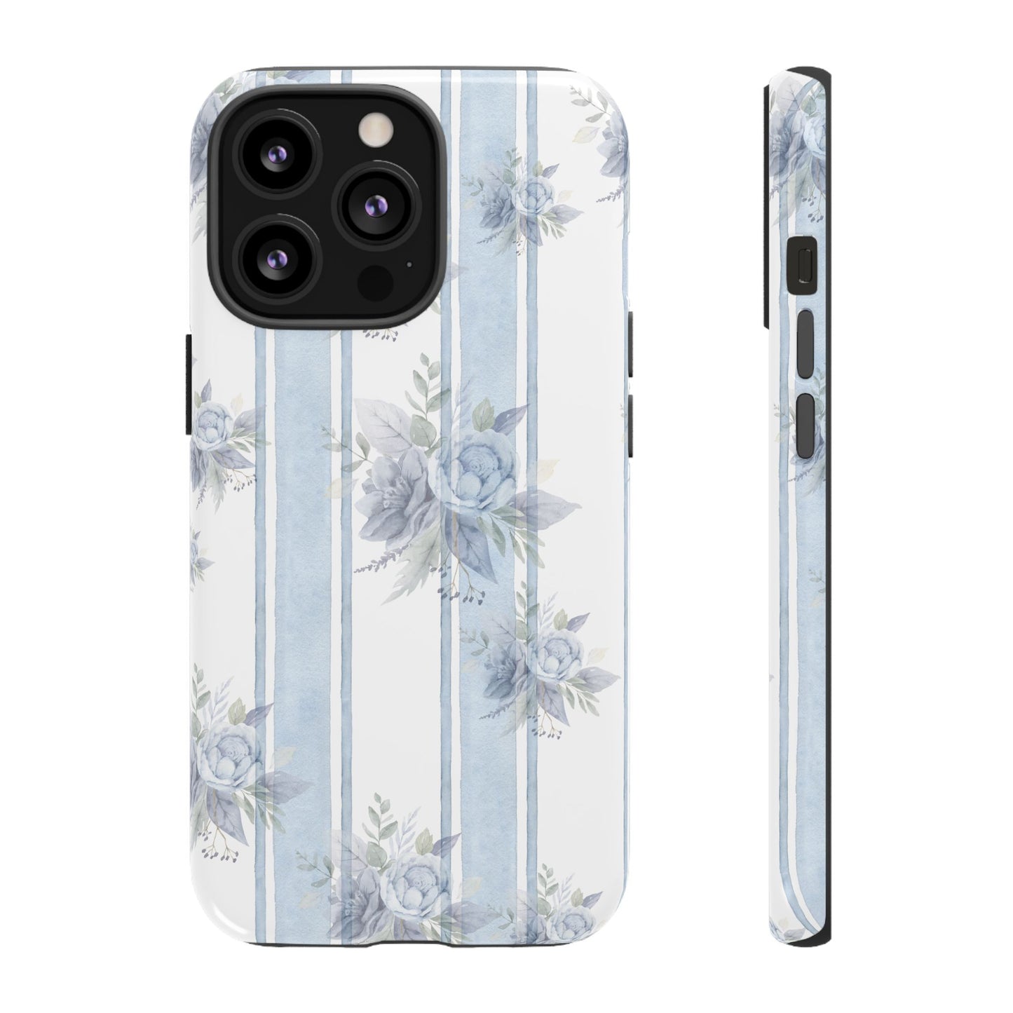 Floral Striped Phone Case, Tough Phone Protector, Ideal Gift for Spring, Mother's Day, Stylish Tech Accessories, Elegant Floral Design