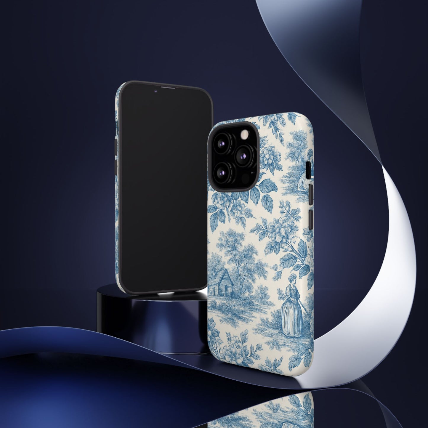 Phone Case, Blue Floral Tough Case for All Sizes, Cute Stylish Gift, Toile Design