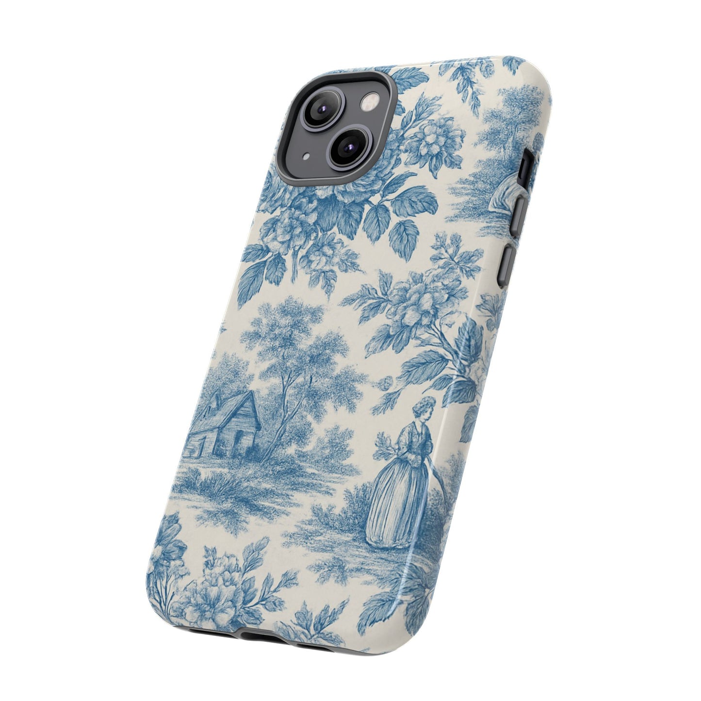 Phone Case, Blue Floral Tough Case for All Sizes, Cute Stylish Gift, Toile Design