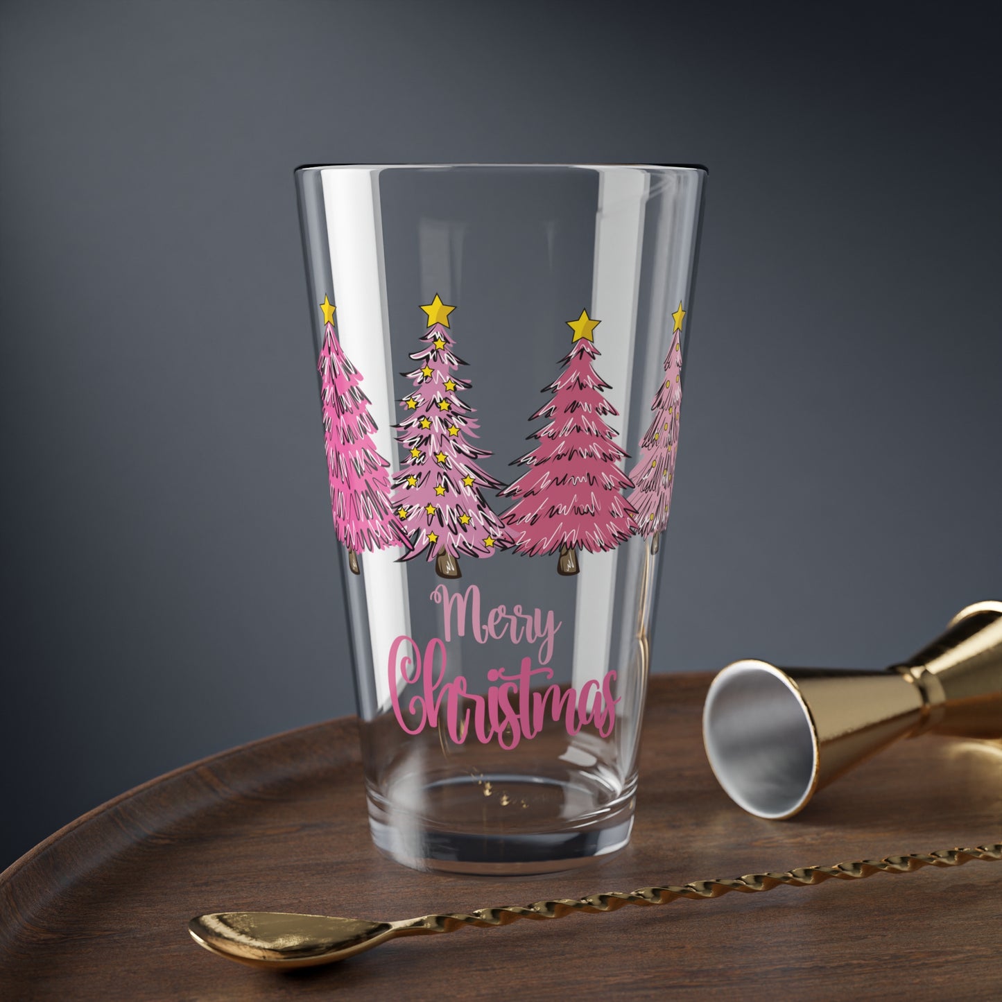 Christmas Mixing Glass, 16oz , Festive Drinkware, Holiday Gift, Home Bar Accessory, Merry Christmas Glass, Party Glass