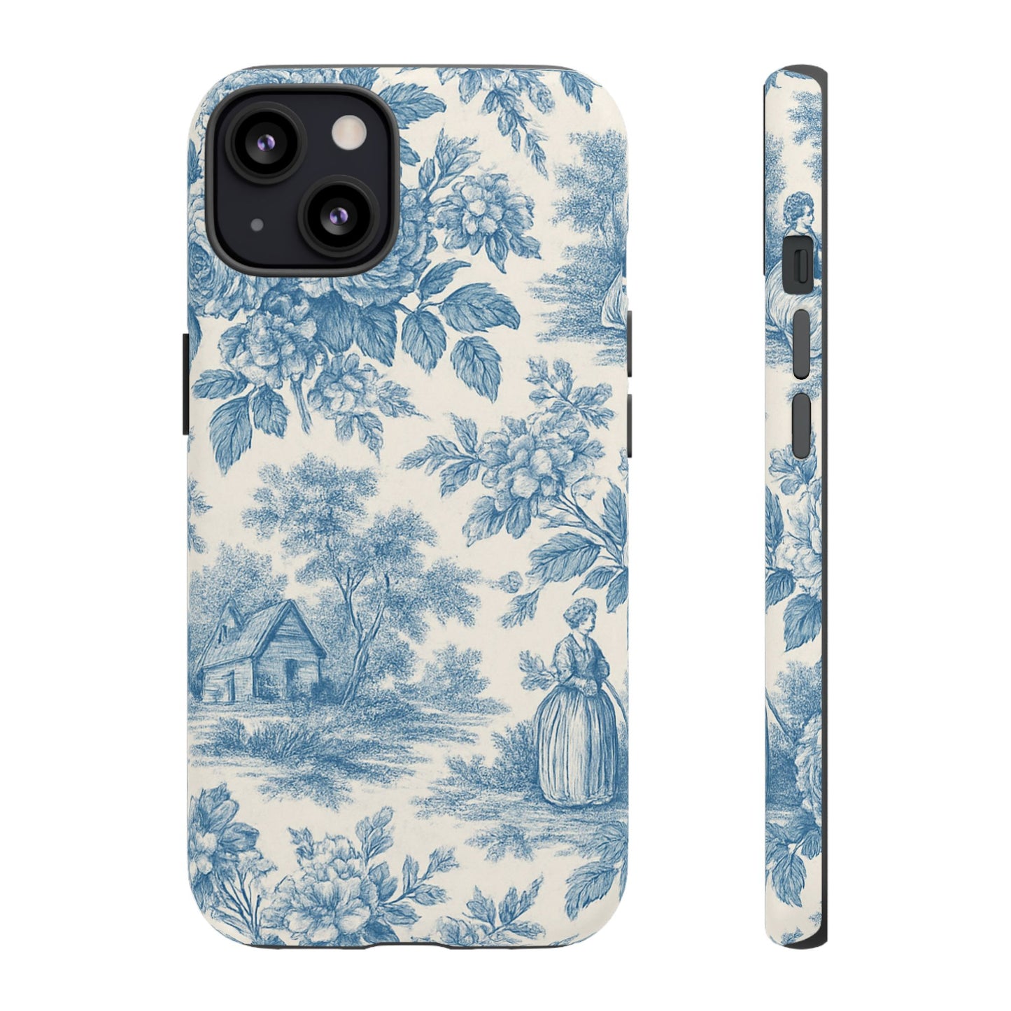 Phone Case, Blue Floral Tough Case for All Sizes, Cute Stylish Gift, Toile Design