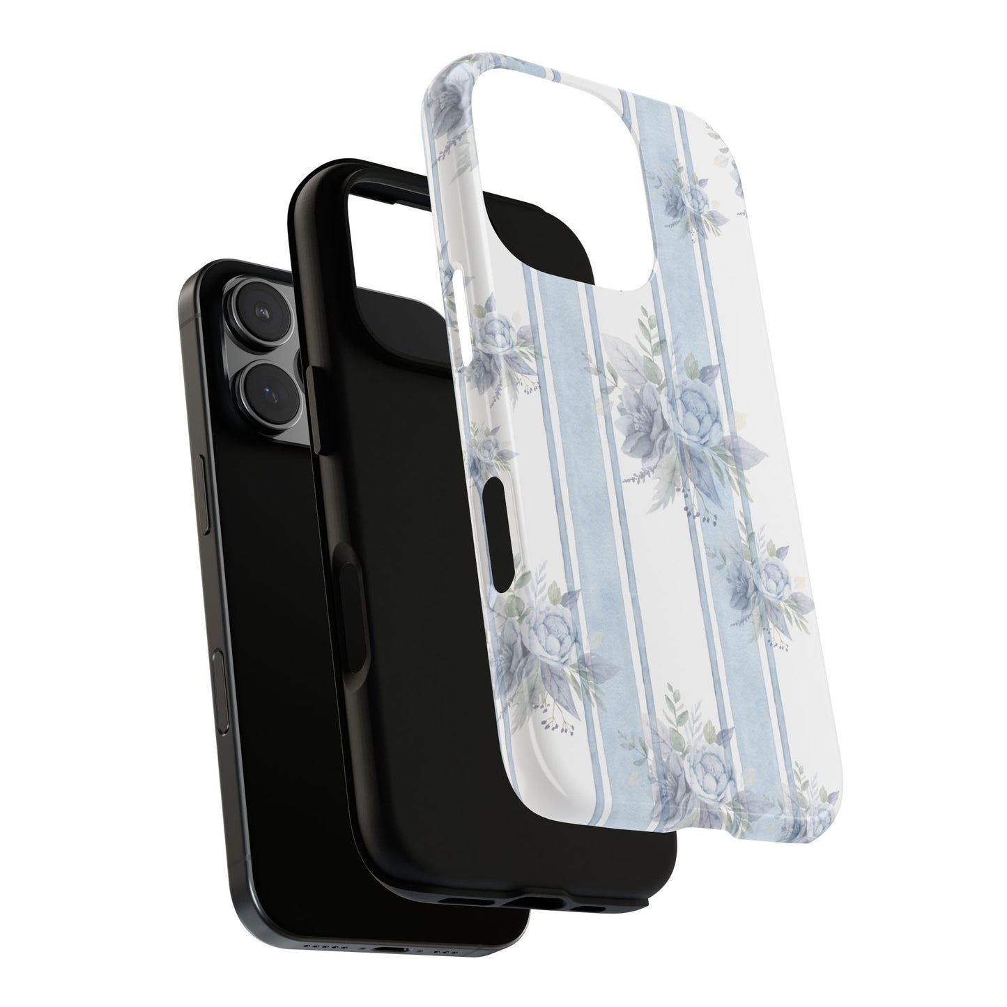 Floral Striped Phone Case, Tough Phone Protector, Ideal Gift for Spring, Mother's Day, Stylish Tech Accessories, Elegant Floral Design