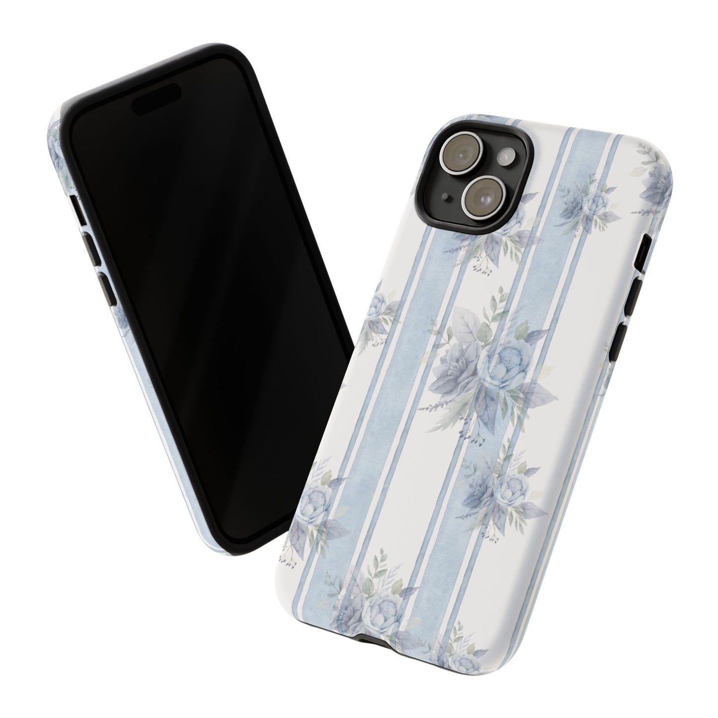 Floral Striped Phone Case, Tough Phone Protector, Ideal Gift for Spring, Mother's Day, Stylish Tech Accessories, Elegant Floral Design