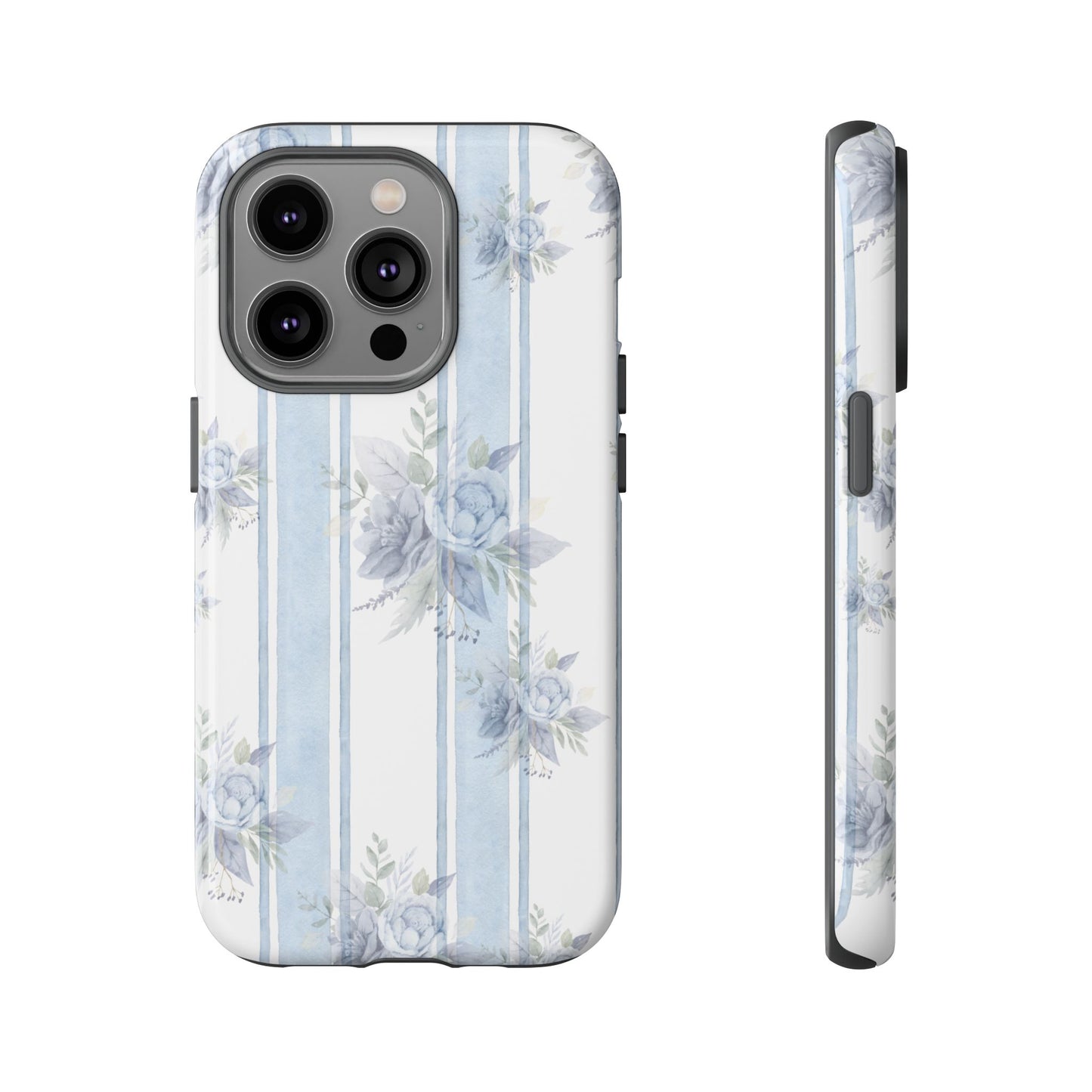 Floral Striped Phone Case, Tough Phone Protector, Ideal Gift for Spring, Mother's Day, Stylish Tech Accessories, Elegant Floral Design