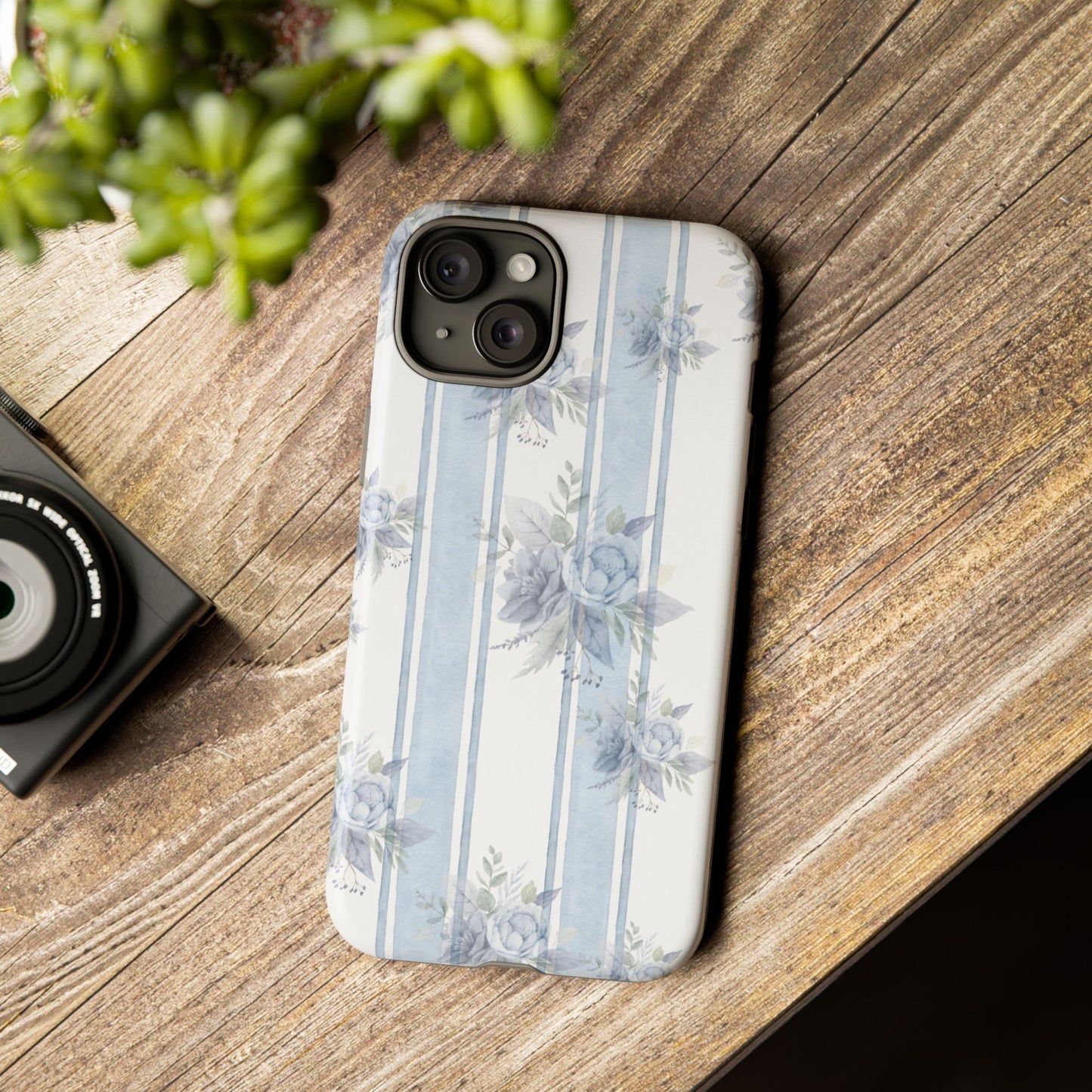 Floral Striped Phone Case, Tough Phone Protector, Ideal Gift for Spring, Mother's Day, Stylish Tech Accessories, Elegant Floral Design