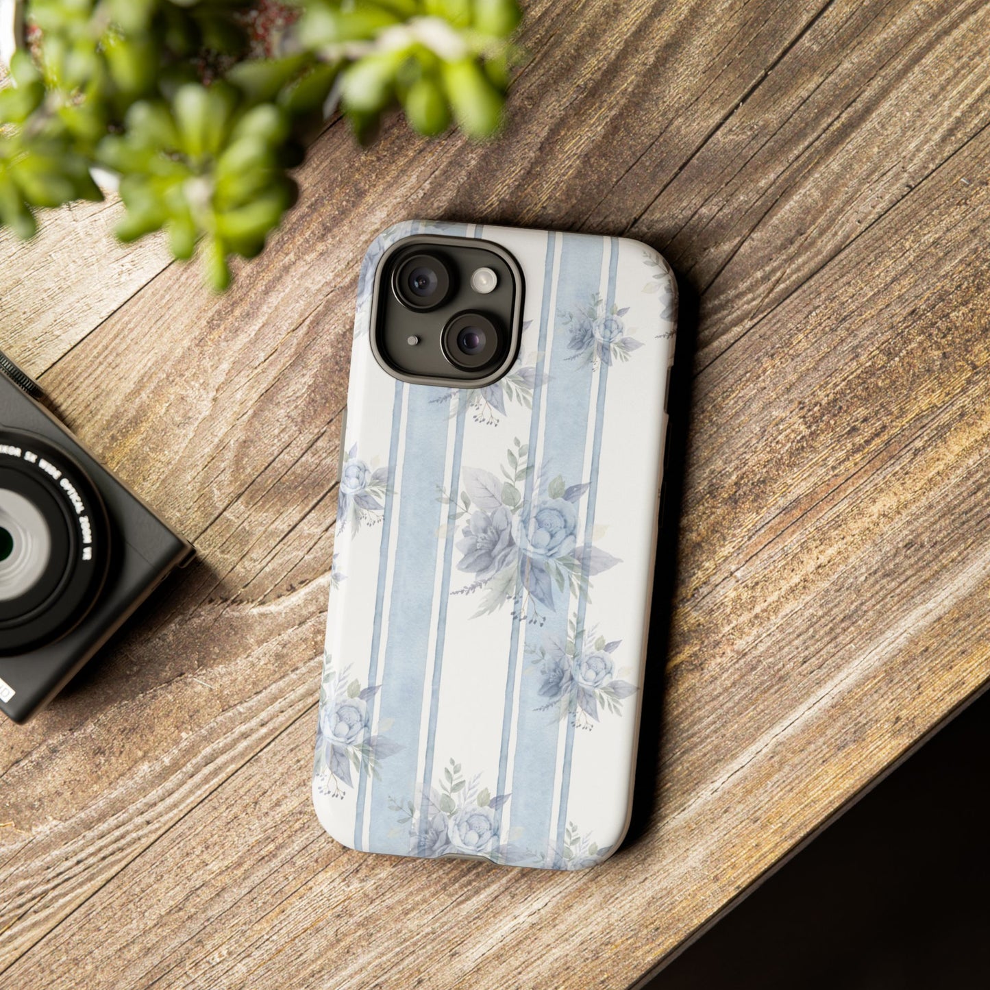 Floral Striped Phone Case, Tough Phone Protector, Ideal Gift for Spring, Mother's Day, Stylish Tech Accessories, Elegant Floral Design
